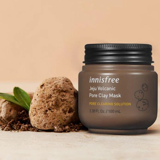 INNISFREE Original Jeju Volcanic Pore Clay Mask with clay next to it