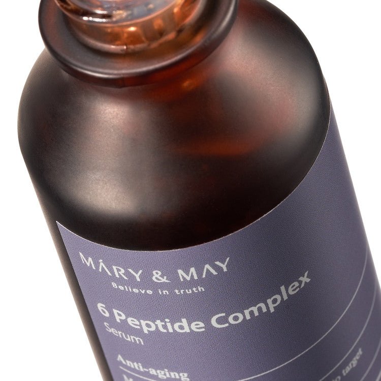 Mary&May 6 Peptide Complex Serum close up of serum bottle