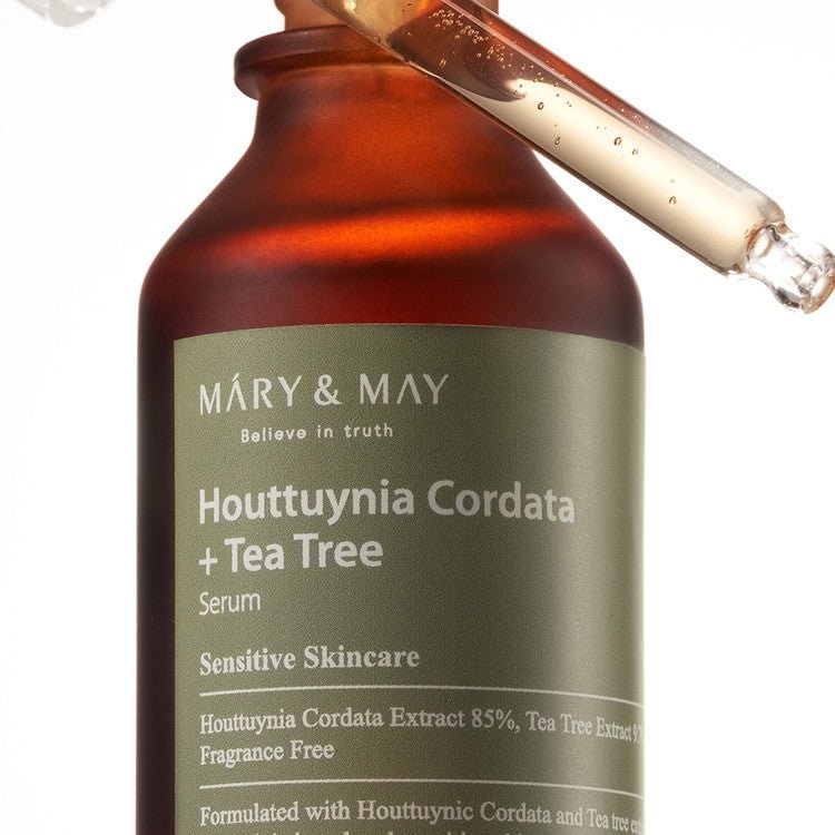Mary&May Houttuynia Cordata +Tea Tree Serum close up of serum bottle open