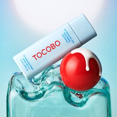 TOCOBO Bio Watery Sun Cream SPF50+ PA++++ close up of photo on an angle 